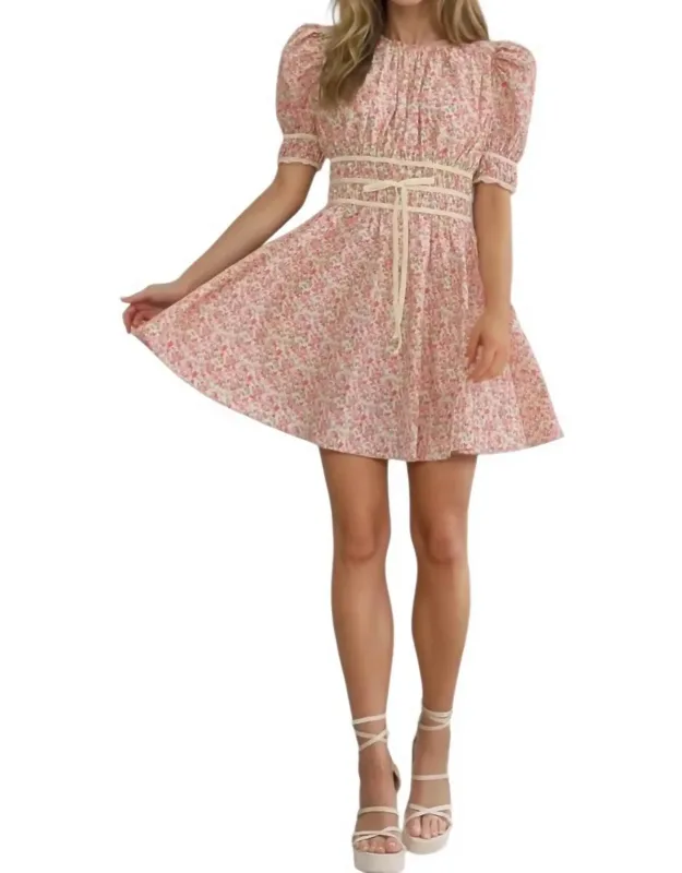 Darleen Velvet Trim Smocking Waist Mini Dress