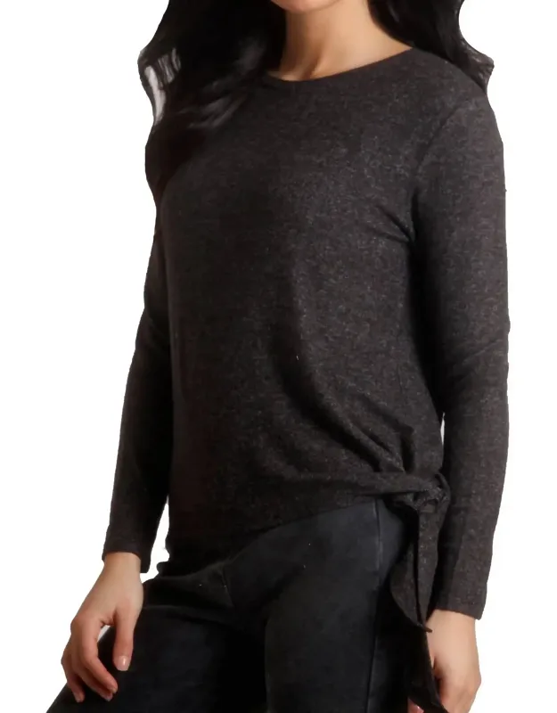 Ellie Side Tie Sweater - Trendy Crew Neck, Long Sleeve