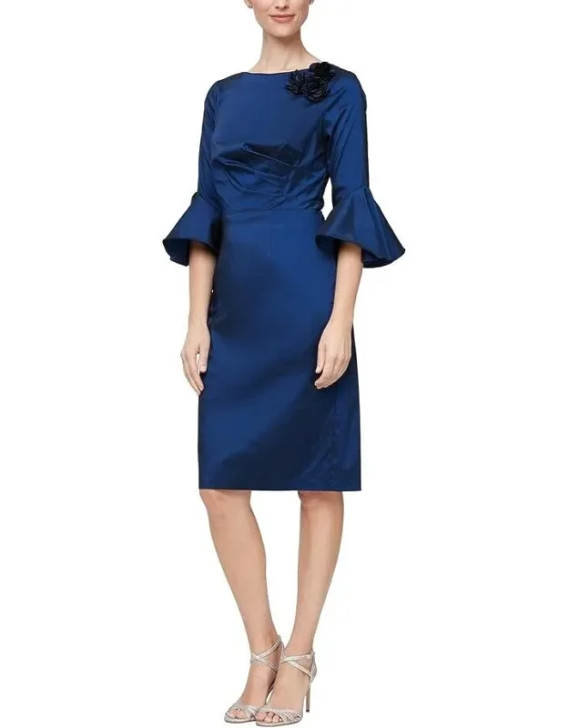 Dress With Floral Detail And 3/4 Bell Sleeves