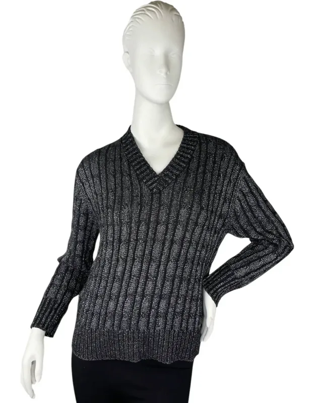 Lurex Cable V Neck Sweater
