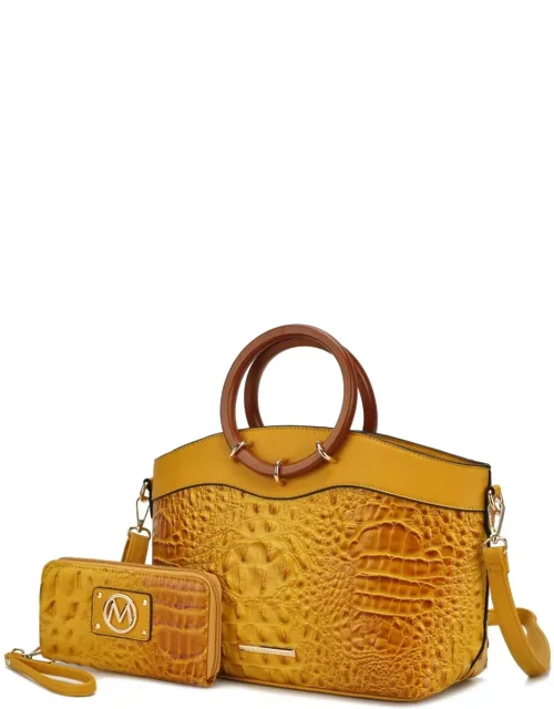 Phoebe Faux Crocodile-embossed Vegan Leather Tote With Wristlet Wallet Bag - 2 Pieces