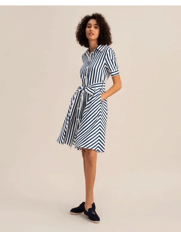 The Amalfi Stripe Silk Shirtdress With Belt