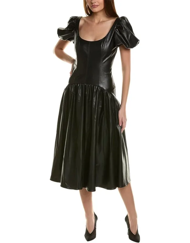 Hutch Brighton Midi Dress With Puff Sleeves And Gathered Waist