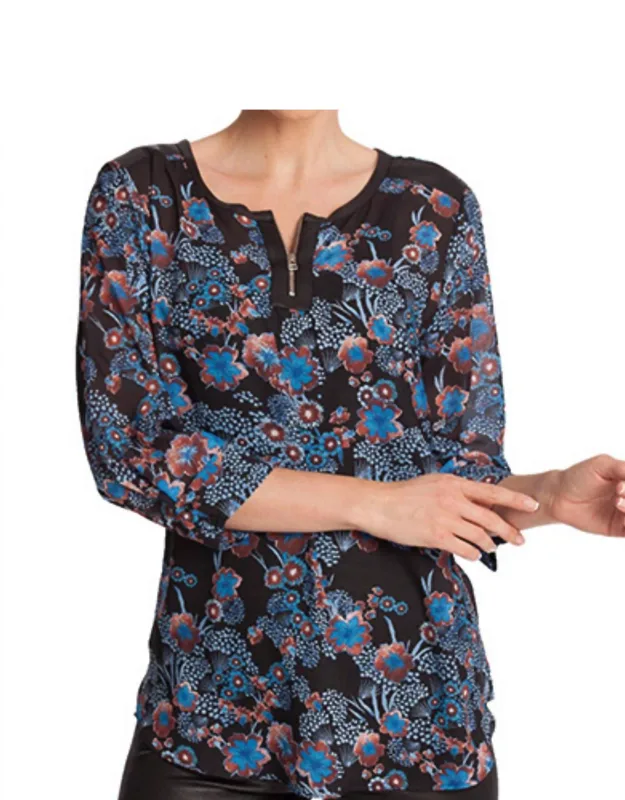 Floral Microfiber Leather Detail Top