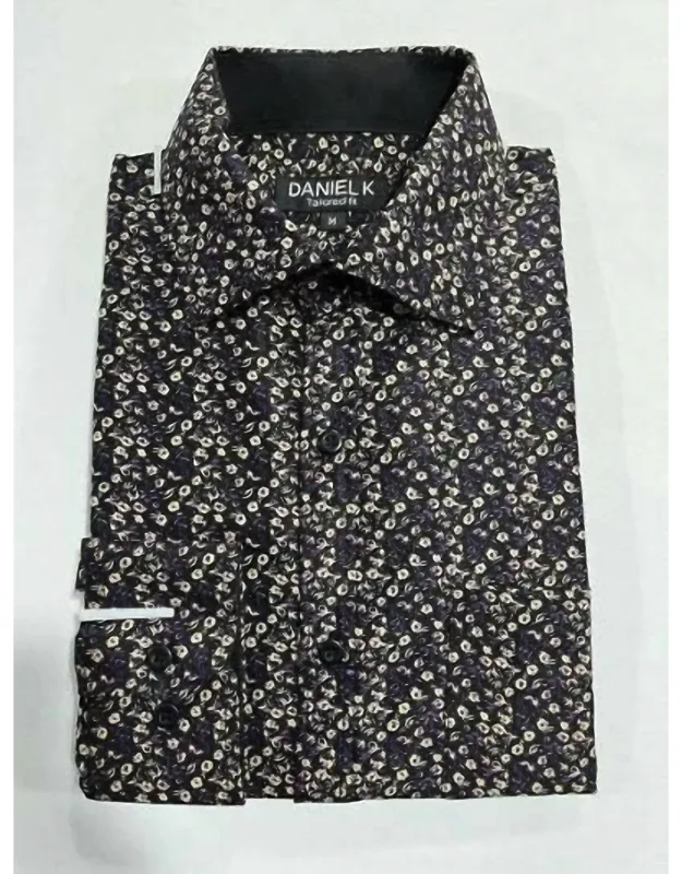 Long Sleeves Dress Shirt In Floral, Cotton Blend, Button Closure