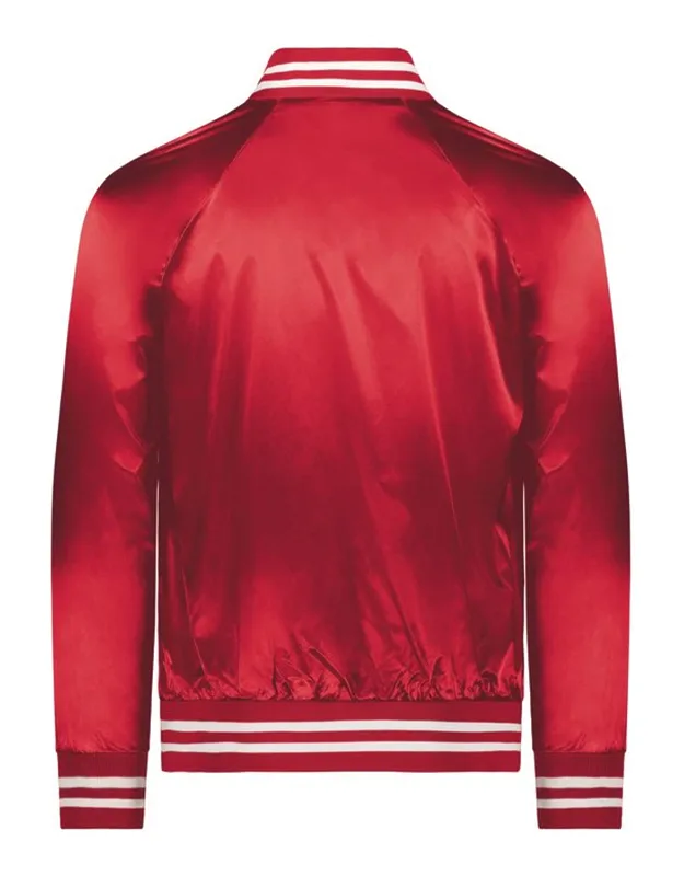 Satin Baseball Jacket Striped Trim Water Resistant Snap Front