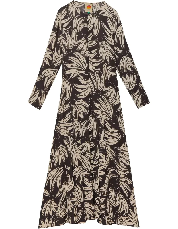 Midi Dress, Bossa Banana Black Ankle Length, Hidden Front-zip Closure