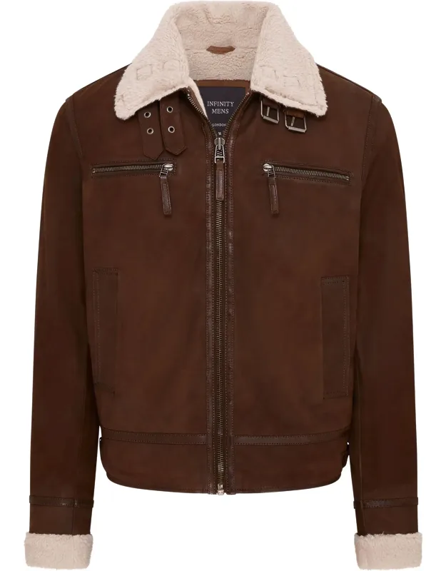 Real Sheep Suede Bomber Aviator Jacket