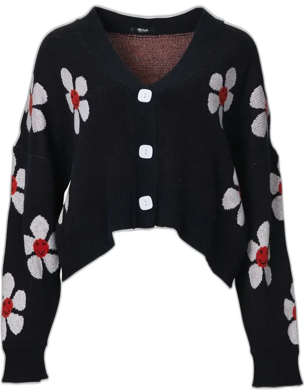 Cropped Retro Floral Cardigan