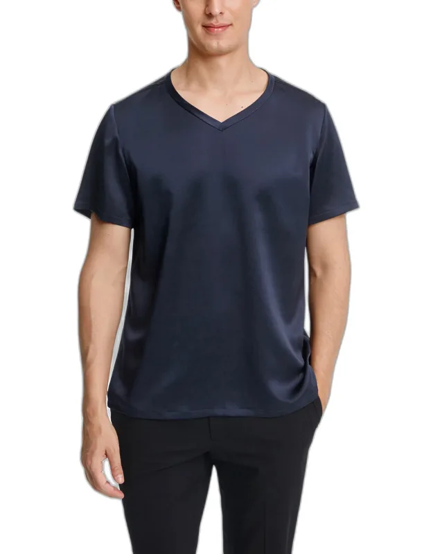 Short-sleeved V Neck Silk Tee