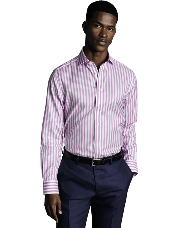 Wide Stripe Non-iron Twill Cutaway Slim Fit Shirt