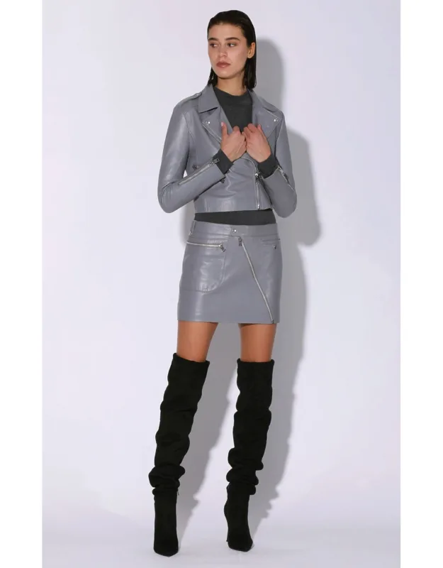Jenny Jacket, Leather - Fitted Silhouette, Exposed Zipper Front Closure