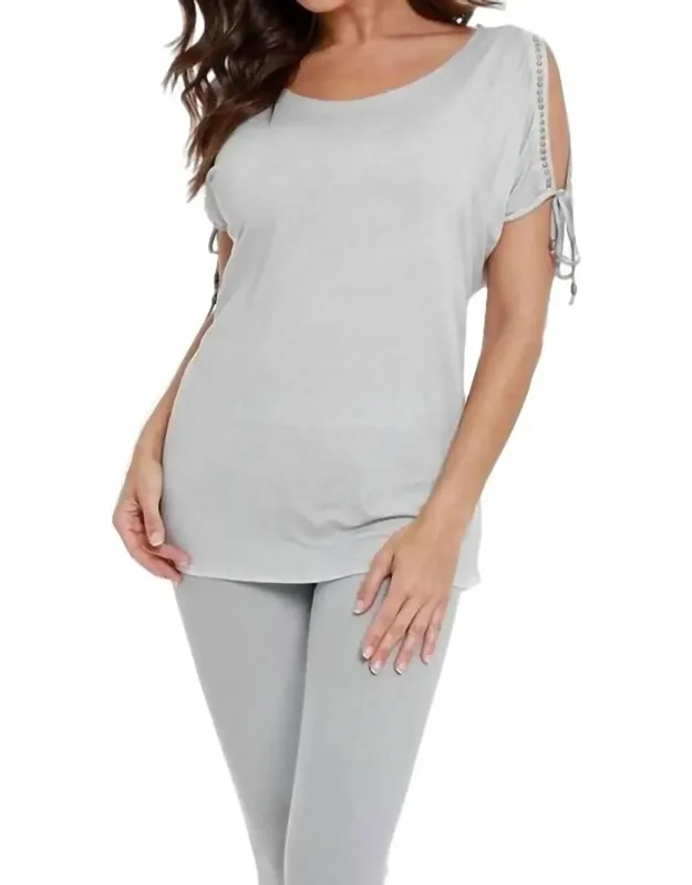 Beaded Cold Shoulder Top