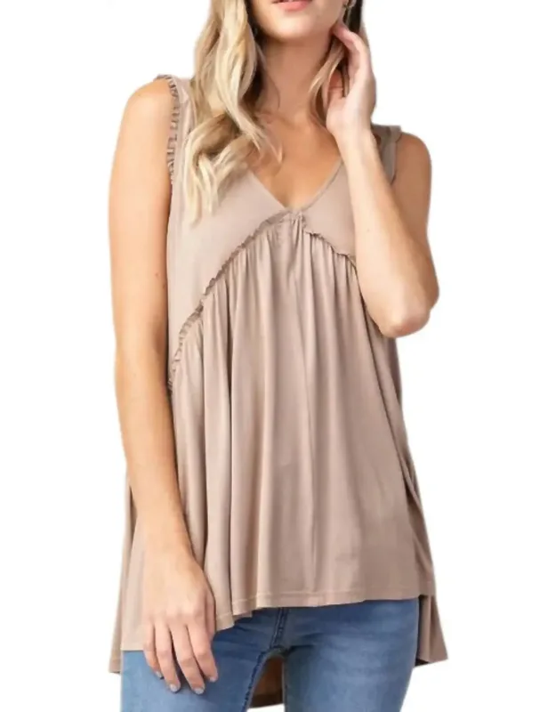 Frilly Swing Tank Top - Elegant V-neckline, Relaxed Fit