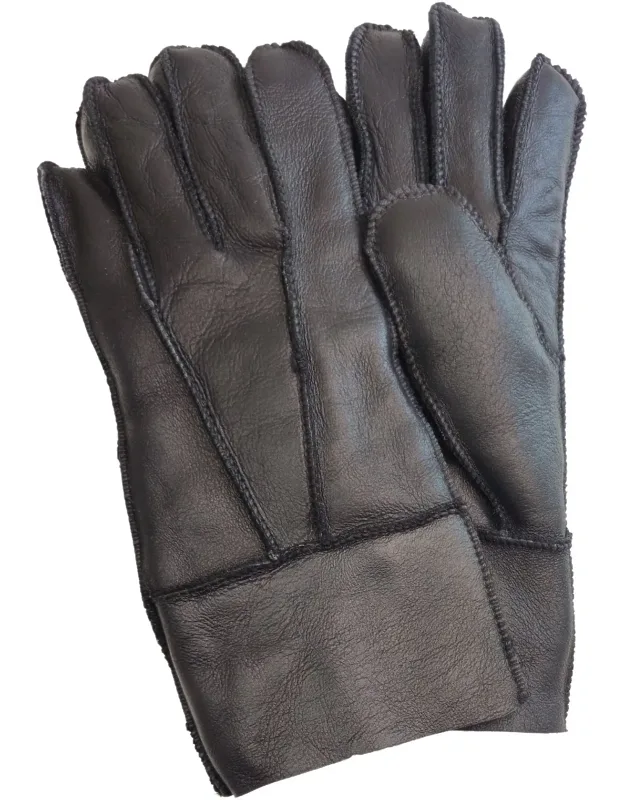 Sheepskin Leather Gloves With Roll Up/down Cuff