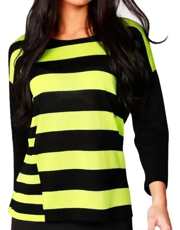 3/4 Sleeve Stripe Scoop Neck Sweater