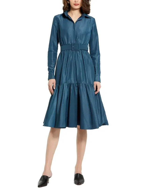 Faille Collared Midi Dress With Belt