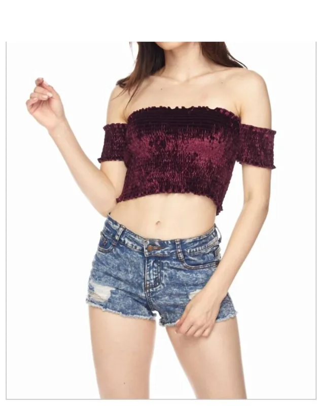 Velvet Off The Shoulder Crop Top