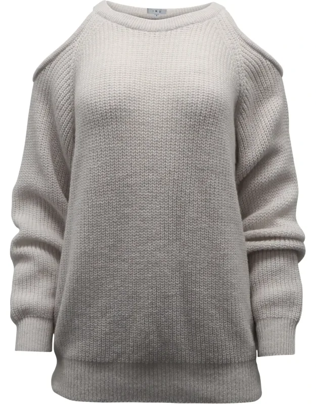 Lineisy Cold Shoulder Ribbed Knit Sweater
