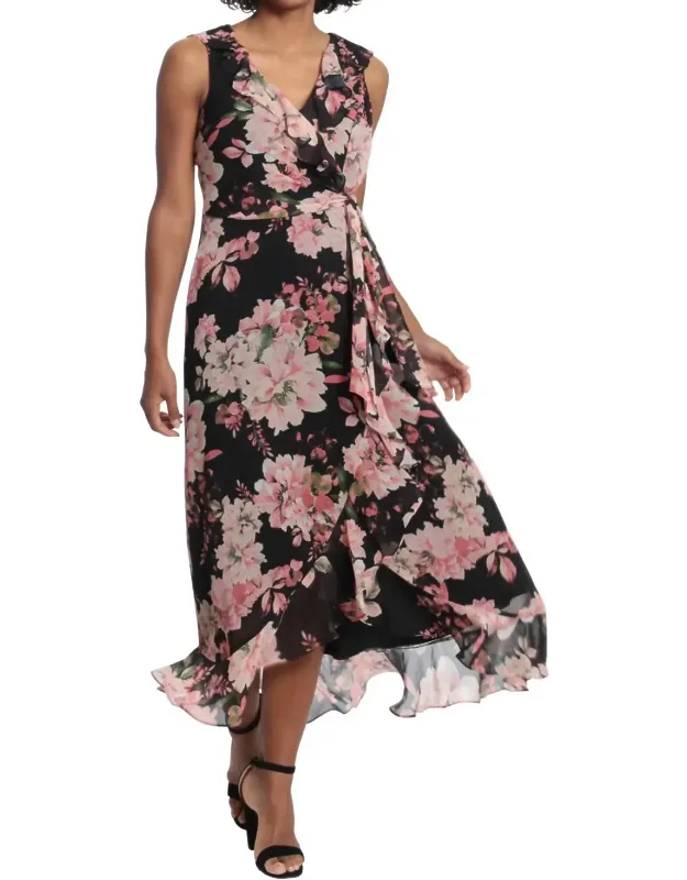 Floral Ruffled Chiffon Maxi Dress