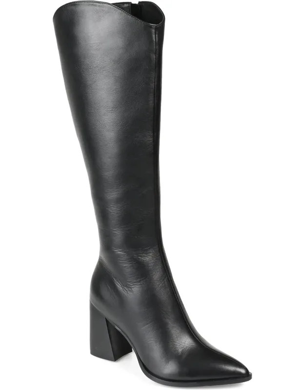Genuine Leather Almond Toe Inside Zip Knee High Boots