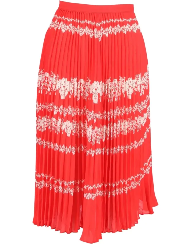 Pleated Floral Midi Skirt