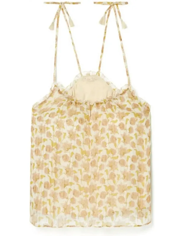 Legra Top In Flowers With Ruffled Detail, Adjustable Straps