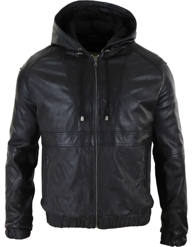 Leather Hood Bomber Jacket