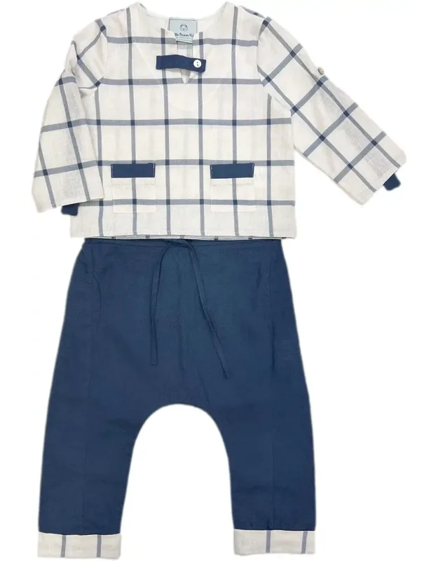 Checkered Linen Top And Pants Sets