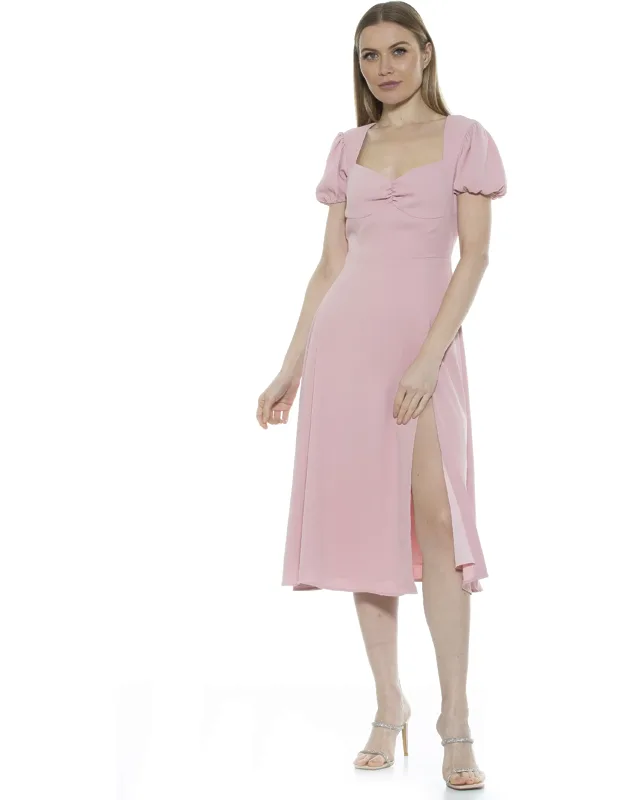 Gracie Midi Dress With High Front Slit And Sweetheart Neckline