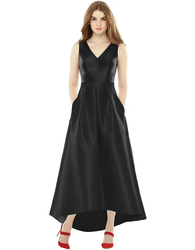 Pleated High Low Dress With Pockets