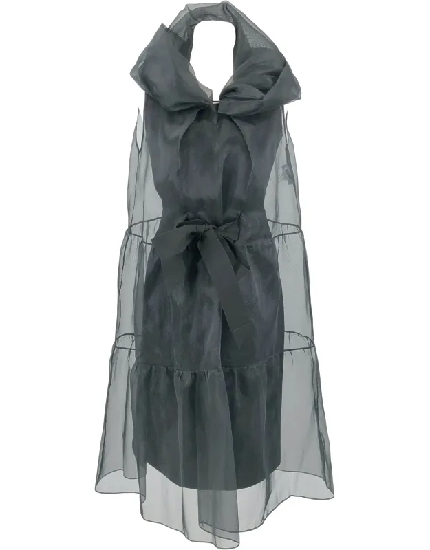 Shift Dress With Black Tulle Overlay