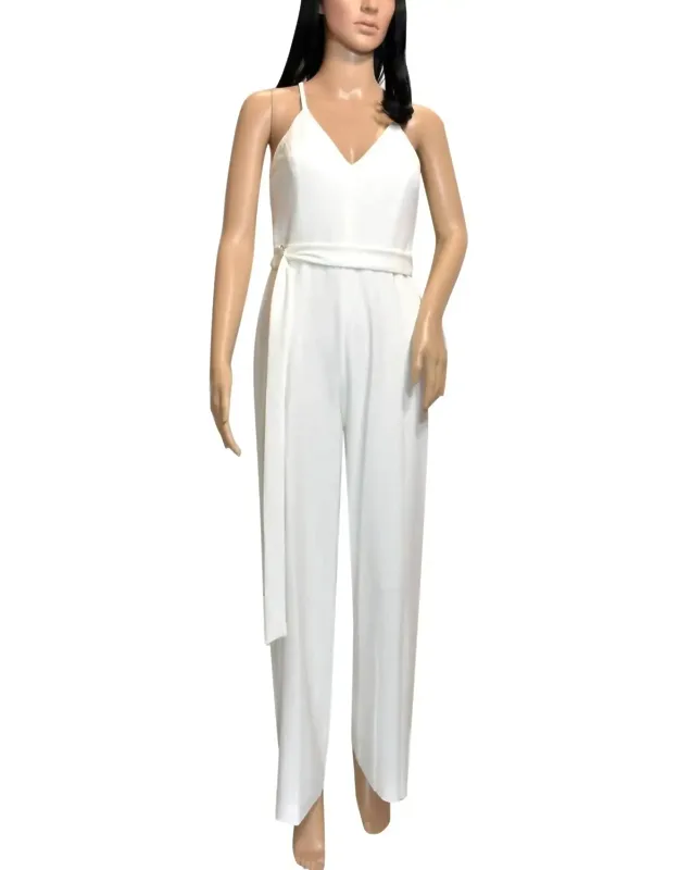 Back Lace Belted V-neck Jumpsuit
