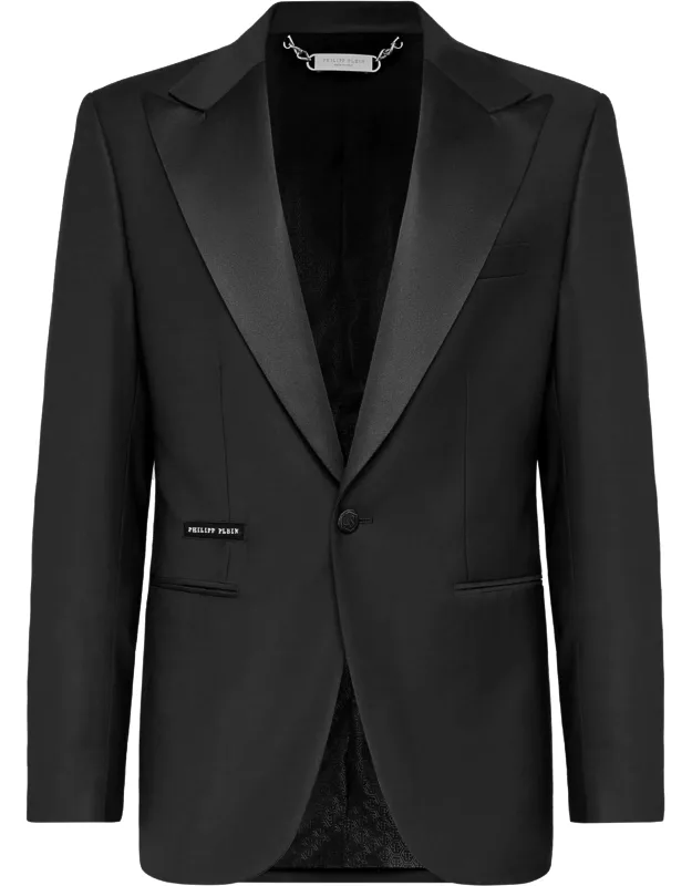 Blazer Slim Fit Iconic Plein Satin Lined Wide Peak Lapel Blazer