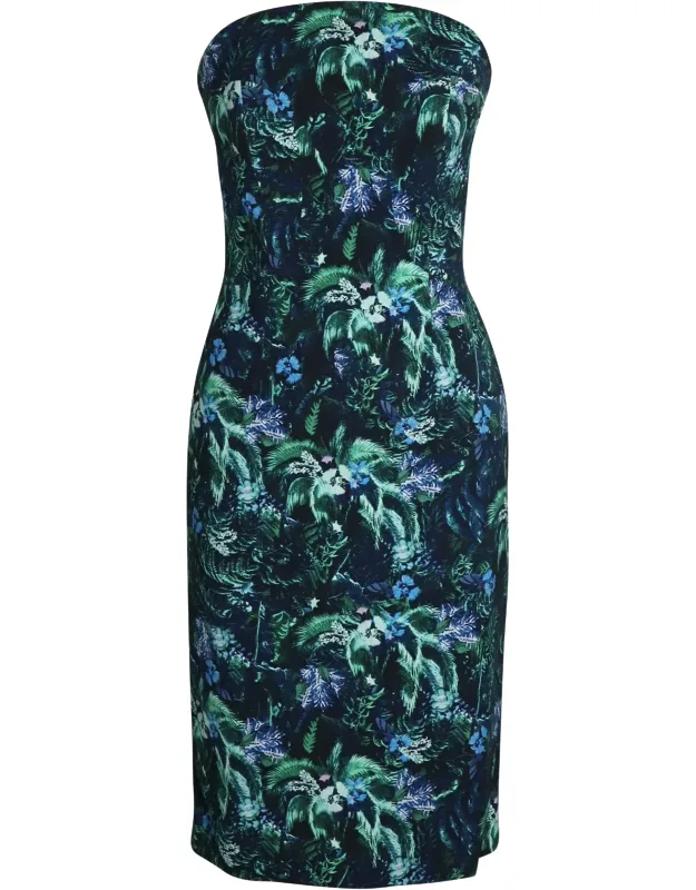 Strapless Tree-print Midi Dress