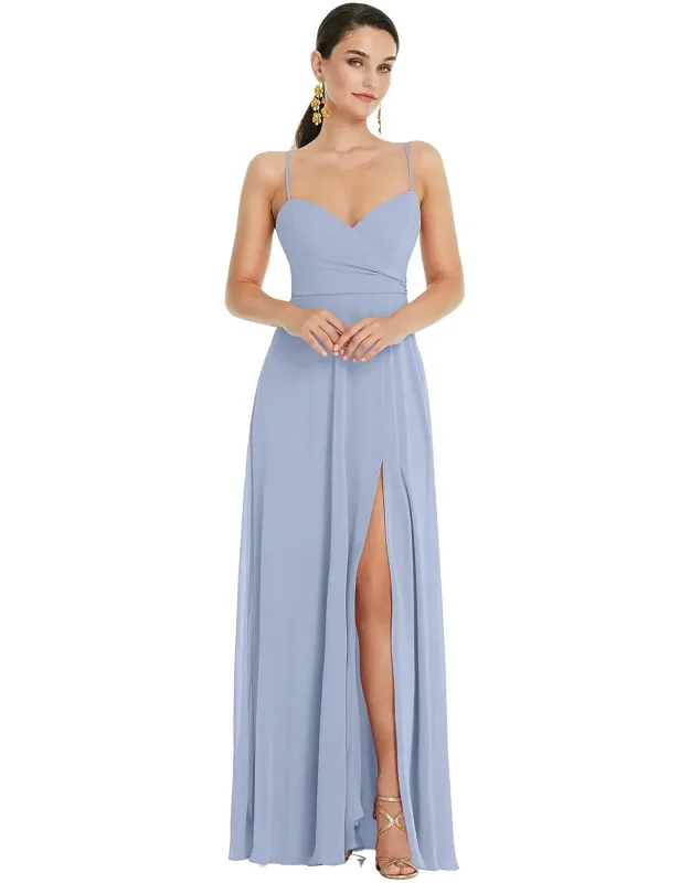 Adjustable Strap Wrap Bodice Maxi Dress With Front Slit