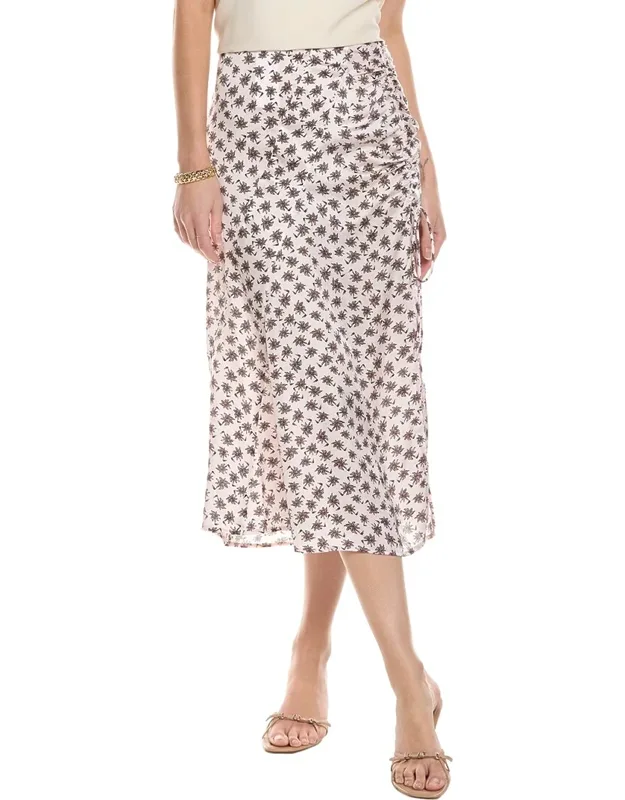 Maje Midi Skirt With Ruched Drawstring Front And Split Hem