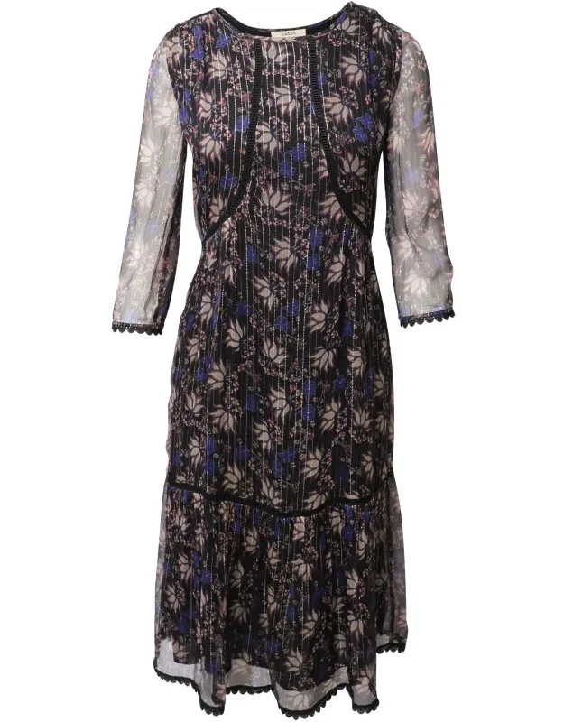 Ora Printed Midi Dress In Silk With Long Sleeves And Abstract Print
