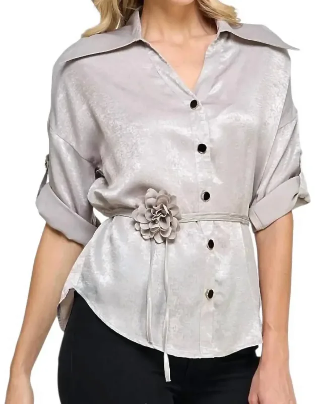 Button-down Blouse With Rosette Sash