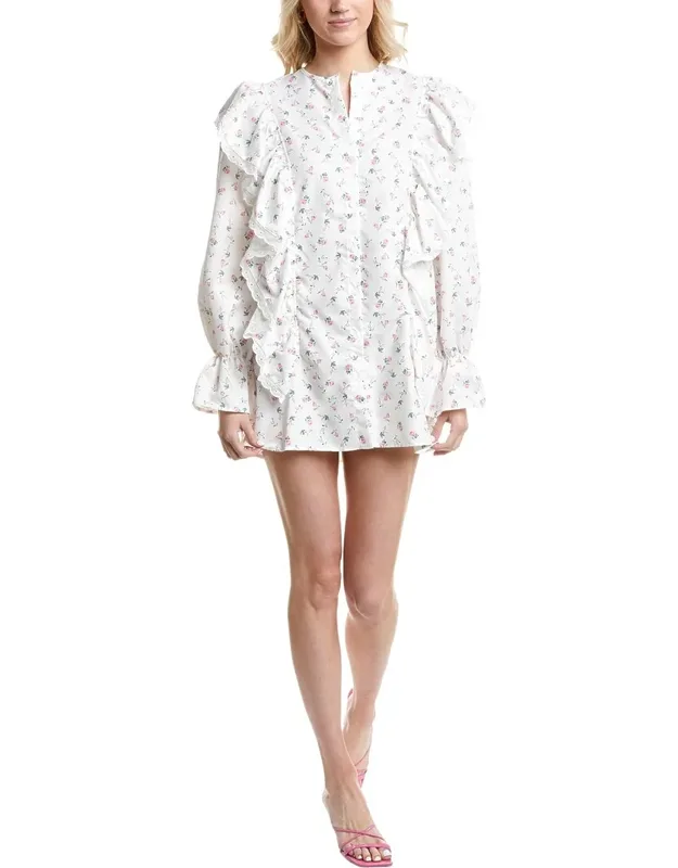 Mini Dress With Ruffle Trim And Button Front Detail