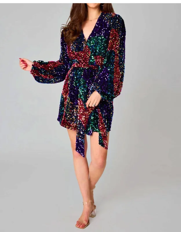 Adeline Sequin Wrap Dress With Flattering And Comfortable Fit