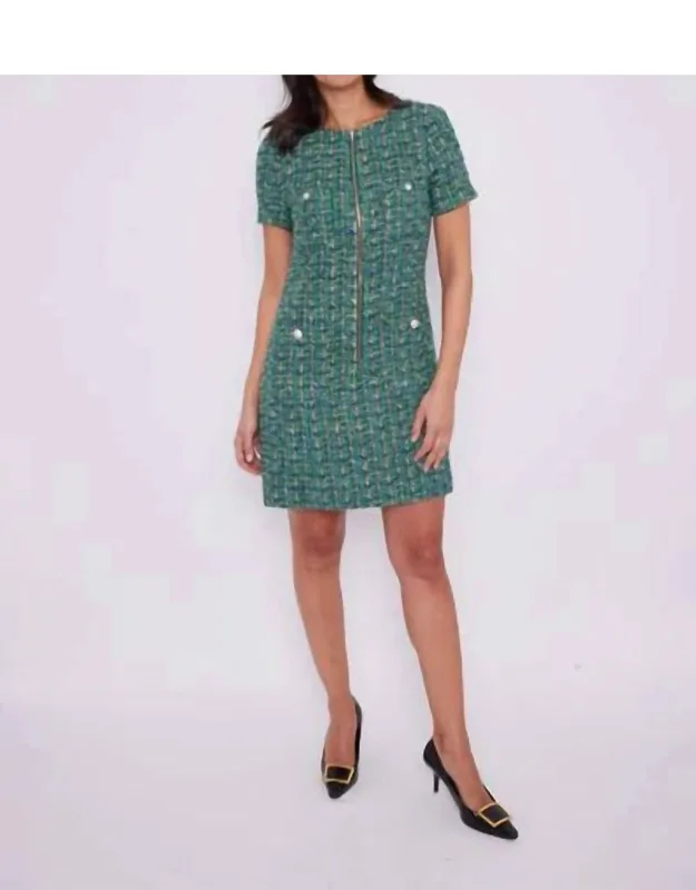 Multi Tweed Zip Front Dress