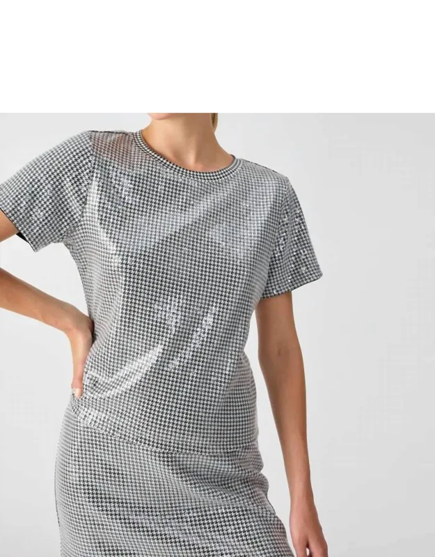 Sequin Tee In Micro Houndstooth