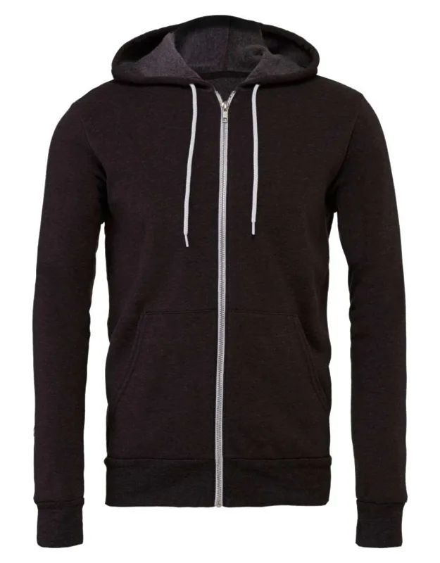 Sponge Fleece Full-zip Hoodie With Ribbed Cuffs And Split-pouch Pocket