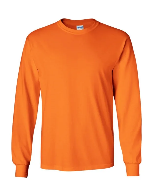 Gildan Plain Crew Neck Ultra Cotton Long Sleeve T-shirt With Seamless Collar And Double Needle Topstitched Neckline