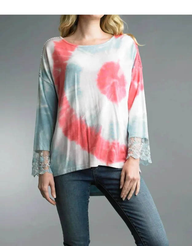 Tie Dye And Lace Hi Low Sweater