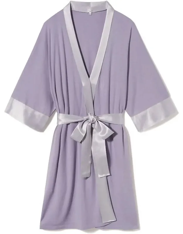 Knit Robe With Pockets And Satin Trim
