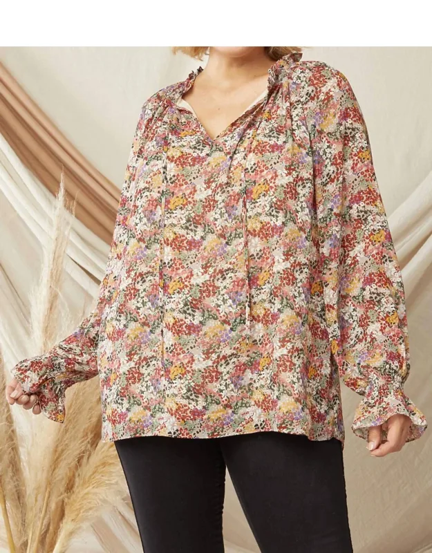 Ruffle Detail V Neckline Blouse