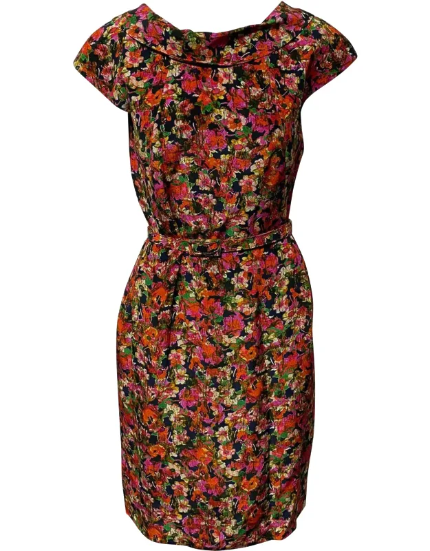 Belted Dress In Floral Print Silk