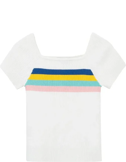 Knit Top With Rib Detailing And Stripes